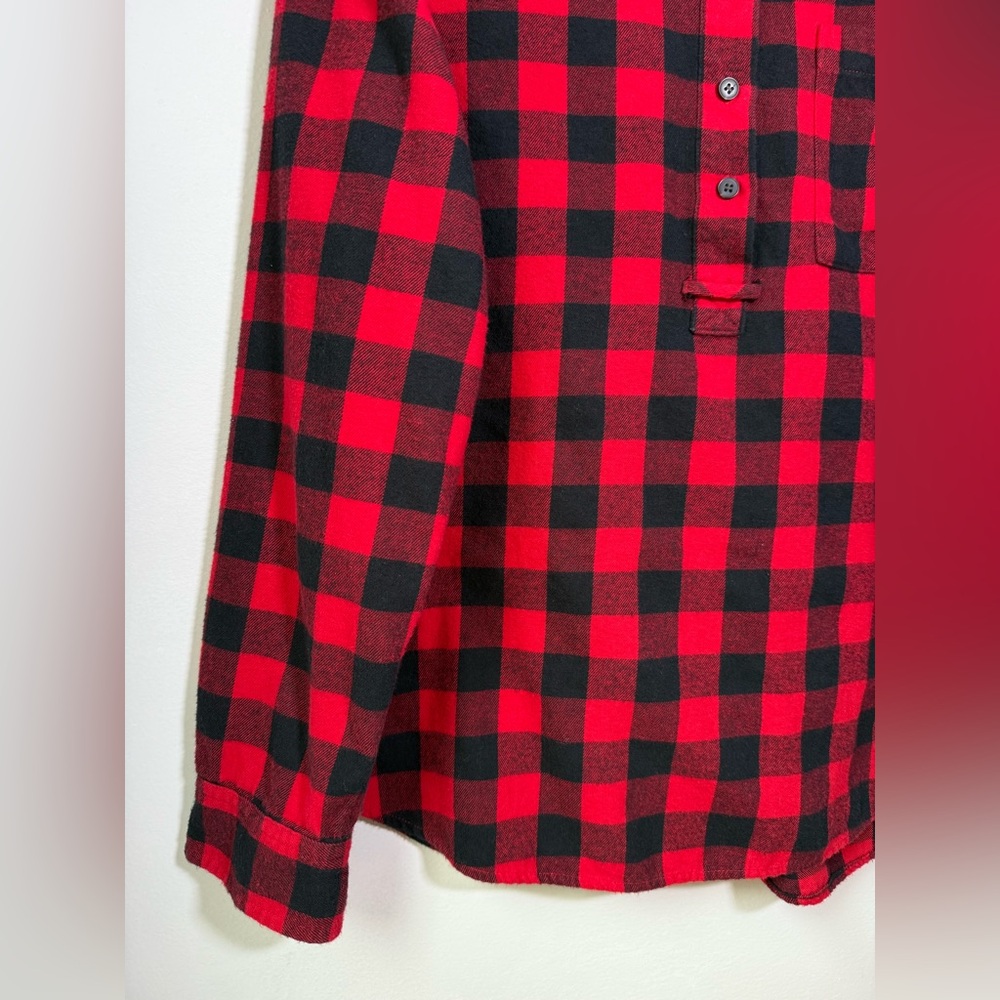 Madewell Women’s Red Buffalo Check Plaid Flannel Shirt Large Popover Top Button - Picture 5 of 12